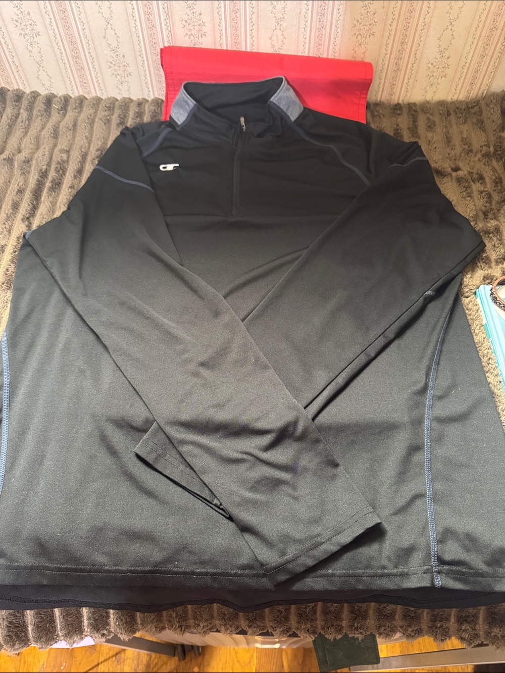 Champion Black Long-Sleeve Quarter-Zip Athletic Top